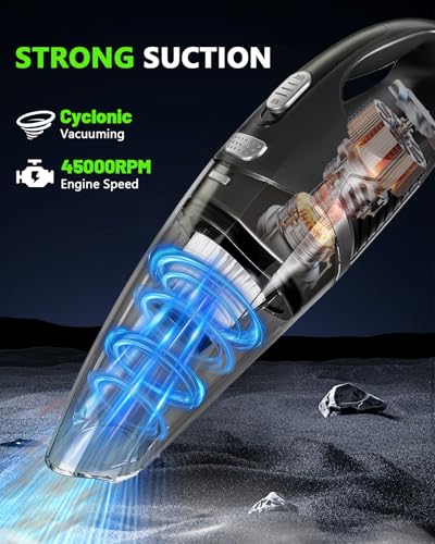 Handheld Vacuum Cordless, Rechargeable Car Vacuum Cleaner with Multiple Attachments, Portable Hand Held Vacuum Suction Power, Mini Vacuum for Car, Home, Pet Hair, Office, Desk, Keyboards Black Silver - color: Siliver