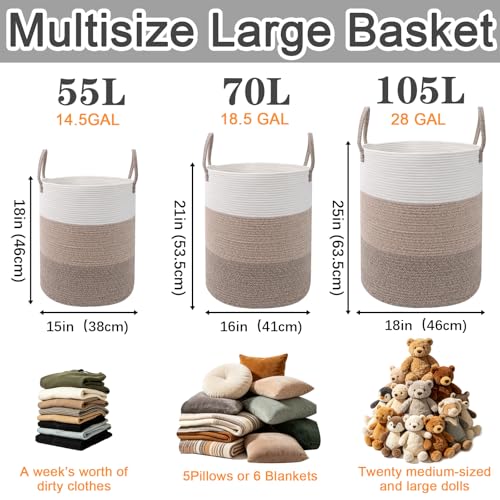 Large Laundry Hamper, Woven Rope Basket with Sturdy Handles-Brown - color: Brown, size: Large