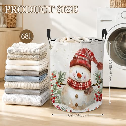 Christmas Snowman Laundry Basket, Foldable Oxford Cloth Winter Berries Laundry Hamper with Handles, Tote Bag Clothes Storage Bucket for Laundry Room/Bathroom/Bedroom/Dormitories 20.8"x16" - color: Christmas Snowman