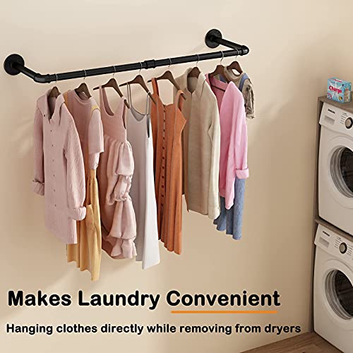Wall Mounted Clothes Rack 38.4in, Industrial Pipe Wall Mount Clothing Rack, Heavy Duty Iron Garment Racks, Space Saver Multi-purpose Hanging Rod for Laundry Room, Closet Storage, 1 Pack - size: 38.4Inch