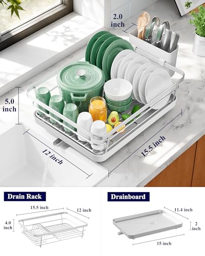 Kitsure Dish Drying Rack for Kitchen Counter, 12''W x 15.5''L, Silver - color: Silver, size: 12''W x 15.5''L - 1 Tier