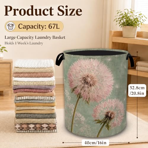 Vintage Dandelion Floral Large Clothes Hamper, Portable Collapsible Laundry Basket with Handles, Freestanding Storage Bin for Bedroom Bathroom Dorm Laundry Room - color: Vintage Dandelion Floral