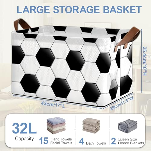 Abstract Football Collapsible Storage Box,Organizer Bin with Handles for Room Decoration,Bins Book Basket Box 17x11.5x10Inch - color: Abstract Football