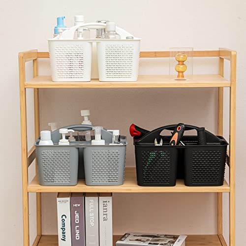 Plastic Portable Shower Caddy Basket with Handle, 3 Compartments, White - color: White