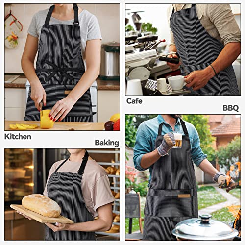 NLUS 2 Pack Kitchen Cooking Aprons, Adjustable Bib Soft Chef Apron with 2 Pockets for Men Women (Black Pinstripes) - color: Black Pinstripes