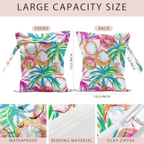 Swimsuit Bag Wet Bags for Travel Reusable Waterproof Dry Bags Diaper Bag Colorful Tropical Wet Bag for Swimsuit Towels Beach Gym 10.2×12.6 Inches - color: Colorful Tropical