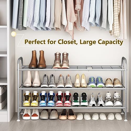 LINZINAR 3 Tier Long Shoe Rack for Closet Metal Shoe Organizer for Entryway - color: Grey, size: 3-Tier