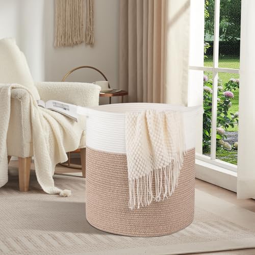 OIAHOMY 80L Laundry Basket Laundry Hamper Nursery Hamper Brown&White - color: Brown&White, size: 18*18*20in