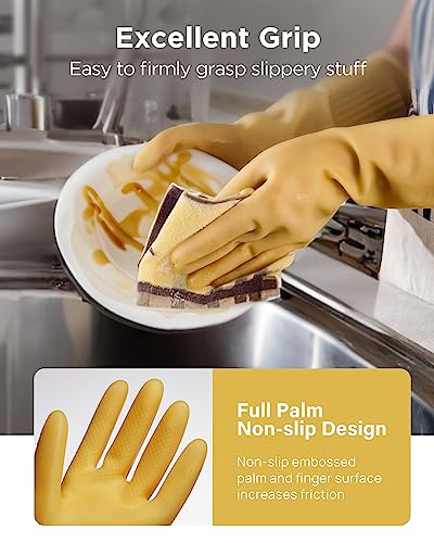 Rubber gloves on dishwashing cleaning 3 or 6 Pairs,Kitchen dish gloves,Reuseable. - size: Large(Pack of 6)