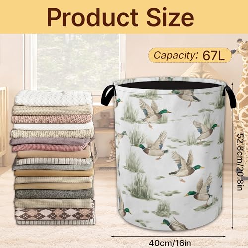 Collapsible Laundry Basket,Mallard Duck Waterproof Oxford Cloth Hamper with Handles,16 x 20.8 Inch Portable Storage Organizer for Laundry Room Bedroom - color: Mallard Duck