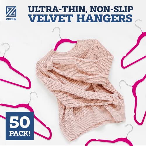 Zober Velvet Hangers 50 Pack - Heavy Duty Pink Hangers for Coats, Pants & Dress Clothes - Non Slip Clothes Hanger Set - Space Saving Felt Hangers for Clothing - color: Pink, size: 50 Pack