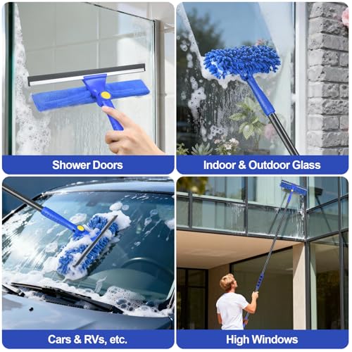 Wontolf 13pcs Window Cleaning Kit with Bucket 3 Gallon, 2-in1 Window Squeegee with 79" Long Handle, Professional Window Washing Equipment Cleaner Tool for Home Outdoor Commercial Use