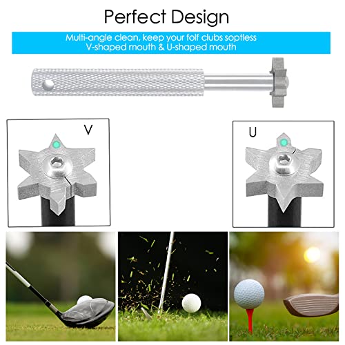 VIPMOON Golf Club Cleaner Kit, 2 Pcs Groove Sharpener Regrooving Tool and 1 Pcs Retractable Club Cleaner Brush, Portable Groove Sharpener Tool for All Golf Irons for Men - color: Silver