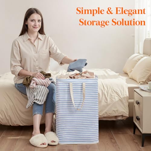 Lifewit 75L Large Collapsible Laundry Basket with Extended Handles, Blue - color: Dark Blue, size: 75L