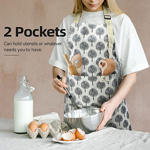 NLUS 2 Pack Waterproof Cooking Aprons, Adjustable Bib Soft Chef Apron with 2 Pockets for Men Women (Gray Stripe/Gray Trees) - color: Gray Stripe/Gray Trees