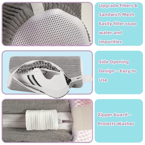 Shoe Washing Machine Bag Shoe Laundry Bags for Sneakers Reusable 2pc Shoes Cleaning Bags 360° Deep Clean for All Shoes Types With Invisible Zipper - color: Gray 2pcs