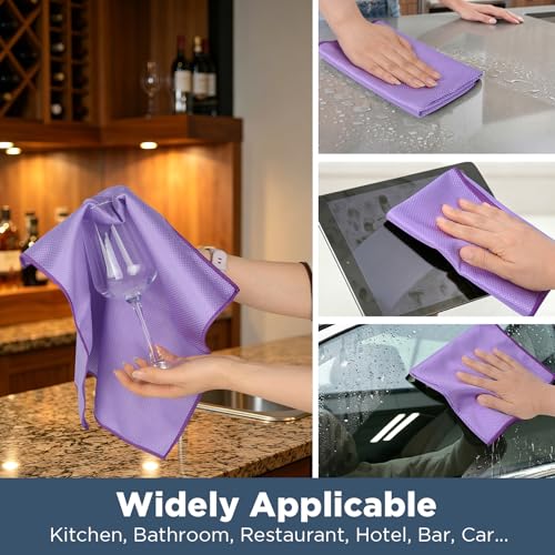 SINLAND Microfiber Glass Polishing Cleaning Cloths, Purple, 16x16In, 6Pk - color: Purple X 6