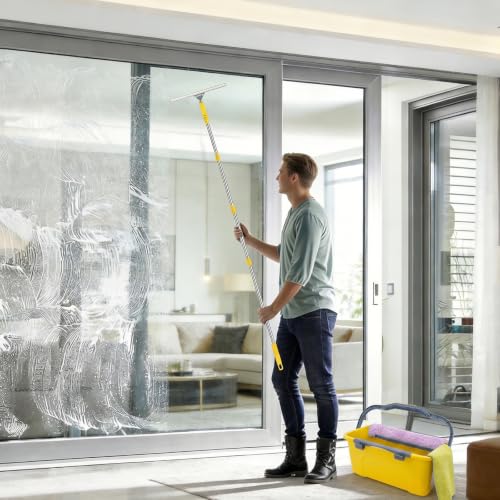 Professional Window Cleaning Kit with Bucket 3 Gallon, 6FT Extension Pole - color: Yellow Window Cleaning Kit With Bucket