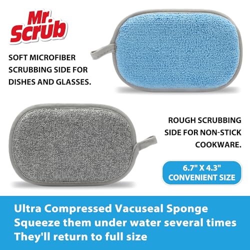 All-Purpose Sponges Kitchen, Non Scratch Dish Sponge for Washing Dishes Cleaning Kitchen, Rough Scrubbers Side for Non-Stick Cookware, Soft Microfiber Scrub Side for Dishes(6 Pack, Large) - color: Grey & Blue, size: 6 Pack - Large