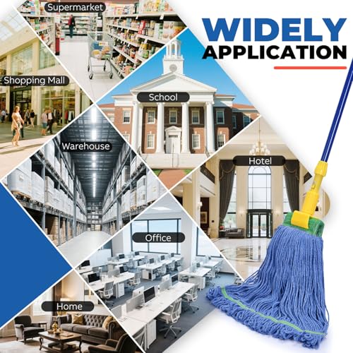 Onesimus 28 oz Heavy Duty Mop Head Replacement, 5 Inch Headband for Quick Change Handle, Blue Loop-End Cotton Blend String Wet Dry Floor Mop Refill, X-Large Size, Case Pack of 12 Pcs - size: Case Pack (X-Large)