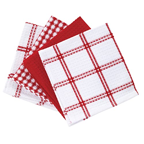 T-Fal Premium Waffle Dish Cloths: Highly Absorbent, Super Soft Long Lasting - 100% Cotton, 12"x13" Towel for Cleaning & Drying, (4-Pack), Red - color: Red, size: 4-Pack