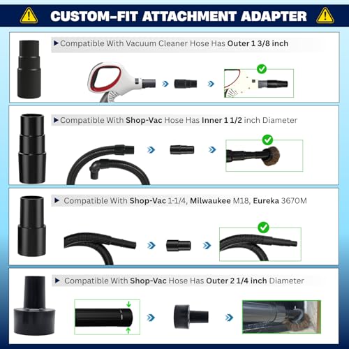 Vacuum Attachments & Brushes for Shop-Vac with Hose Adapter β Vacuum Attachments Compatible with Shop-Vac Hose 2-1/2'' & 1-1/4'' - Horse Hair Dust Brush, Upholstery Tool, Crevice Tool and More - color: For Shop Vac 1 1/4" 2 1/4" OD