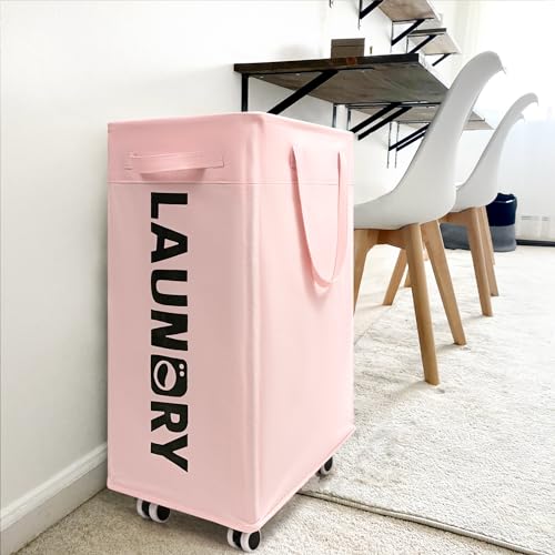 Goodpick 2-Pack Laundry Hamper with Wheels, Dorm Essentials for Girls,75L - color: Pink 2-Pack