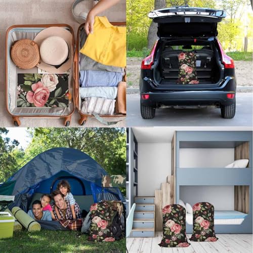 Swono Flower Laundry Bag Large Heavy Duty Laundry Backpack with Adjustable Drawstring Closure Watercolor Spring Flowers Roses And Leaves Pattern Heavy Duty Travel Laundry Bag, Large Laundry Hamper - color: Flower