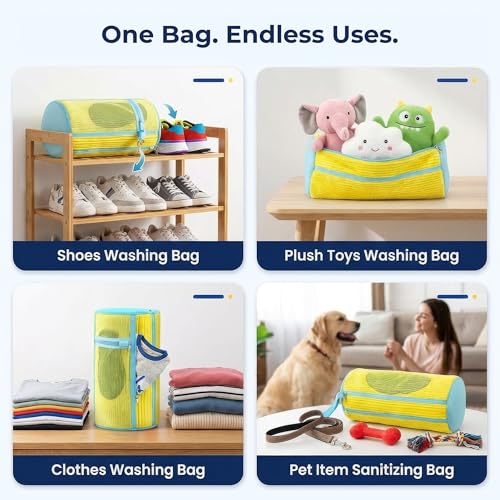 Shoe Washing Machine Bag (2 Pack) – 360° Thick Protection, Highly Durable Mesh Sneaker Washer w/Zipper Lock & Side Pockets – Deep Cleaning Sneaker Laundry Bag for Spotless Shoes - color: Yellow 2pcs