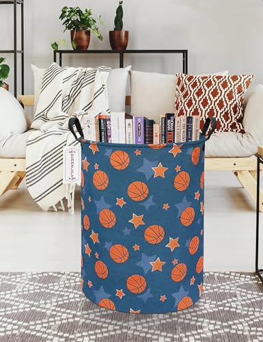 QUEENLALA Large Foldable Round Storage Basket Laundry Hamper, Basketball - color: Round-Basketball