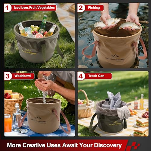 Multifunctional Collapsible Bucket,Portable Bin,Car Wash Bucket,Lightweight Foldable Bucket with Handles for Camping,Dish Washing,Laundry,Soaking Feet,Fishing,Hiking - color: Coffee, size: 676.3 Ounces