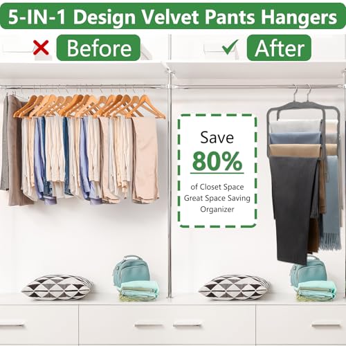 Closet Organizers and Storage,Pants Hangers Space Saving Velvet Hanger - color: Gray, size: Large