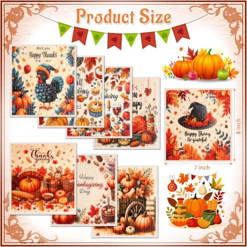 Lucomb 8 Pack Thanksgiving Swedish Dishcloths for Kitchen, Reusable Soft Kitchen Towels Dish Cloths Set Absorbent Sponge Cleaning Washable Quick Drying Bar Hand Washing - color: 8 Pack-thanksgiving Days