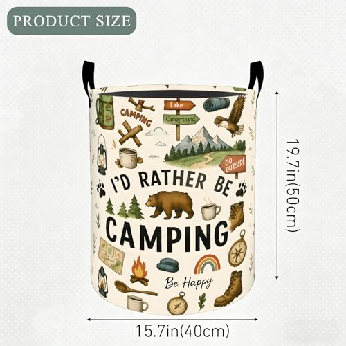 Camping Bear Laundry Basket Hamper, Organizer Bins Gifts for Women Kids, Outdoor Quote Foldable Waterproof Clothes Hamper Handles Storage Bucket for Bedroom Bathroom Room Decor 19.7"x15.7" - color: Bear