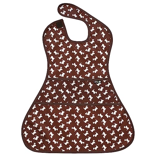 Plie Full Coverage Waterproof Feeding Bib for Toddlers – Extra Long Apron Bib for Mealtime, Self-Feeding, High Chairn - color: Brown/Puppy