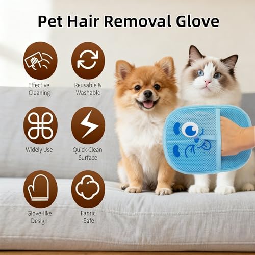 2026 Thickened Electrostatic Pet Hair Removal Gloves for Dogs & Cats,Reusable & Washable Cat Hair Removal Glove, Pet Hair Remover Tool for Furniture Clothing, Couch, Carpet, Car Seat, Bed - color: Blue