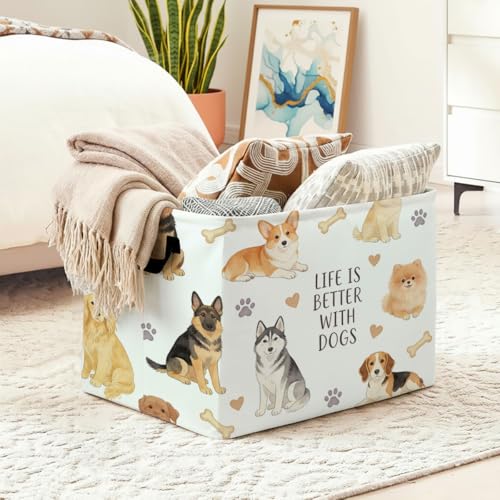 Dog Lover Decor Foldable Laundry Basket Hamper with Handles, 56L Large Capacity Toy Storage Organizer, Collapsible Clothes Hamper for Home Decor and Bedroom Organization. - color: Dog Lover Decor