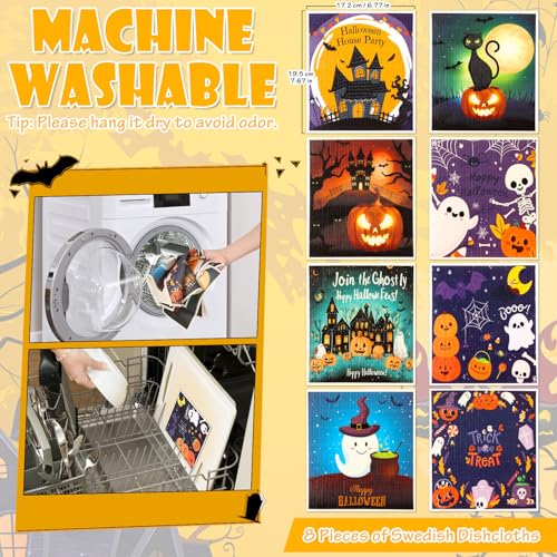 Lucomb 8 Pack Halloween Swedish Dishcloths Reusable, Kitchen Sponges Soft Absorbent Dish Towels Swedish Dish Cloths Washable Decorative for Kitchen Washing Dishes Bathroom Office Hand Towel Cleaning - color: 8 Pack-halloween Days
