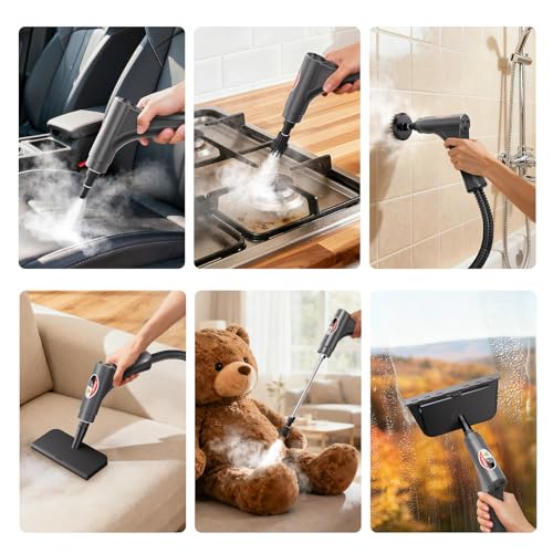 Steam Cleaner,15s Heat-Up,1.5L Tank,6-Level Adjustable Handle,Steamer for Cleaning,Portable Steamer for Cleaning with 20PCS Accessories,Steam Cleaner for Home,Car