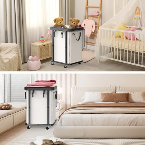 Laundry Basket with Wheels,150L Leather Patchwork Rolling Hamper Carts - color: Beige, size: 1 Section-150L