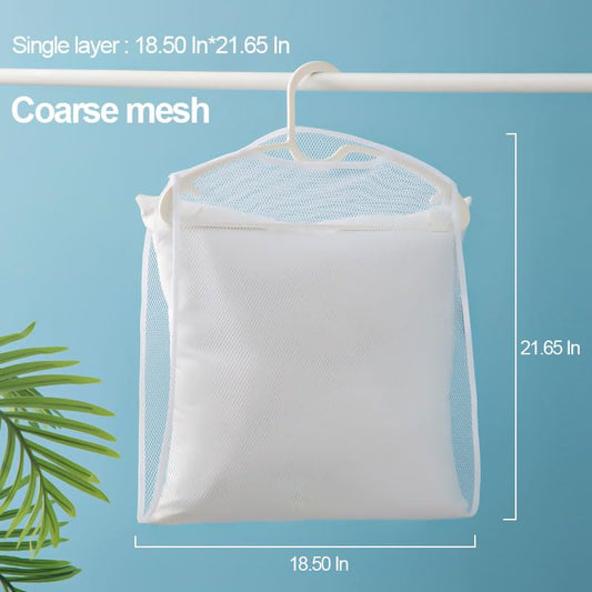 Pillows Drying Rack, Folded Single Layer Mesh Net Bags for Rectangle Square Pillow Cushion Clothes Shoes, Heavy-Duty Hanger Organizer for Outdoor Indoor Dryer, White