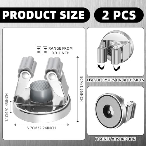 Vercraft 2 Pcs Magnetic Broom Holder Wall Mounted Anti Slip Rack,Silver - color: Silver