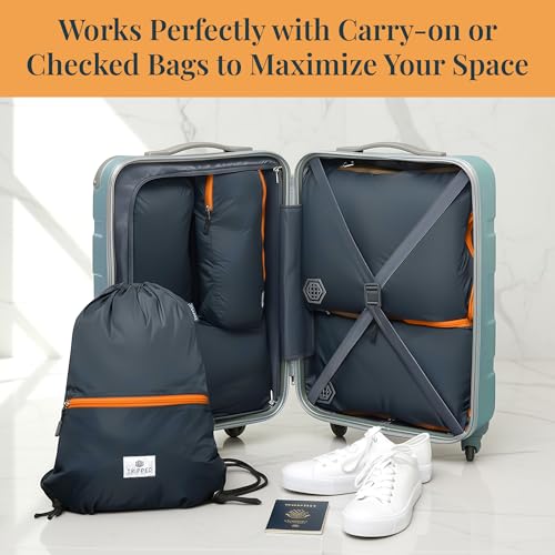 TRIPPED Travel Gear Extra Large Compression Packing Cubes 6-Piece Set - color: Grey/Orange