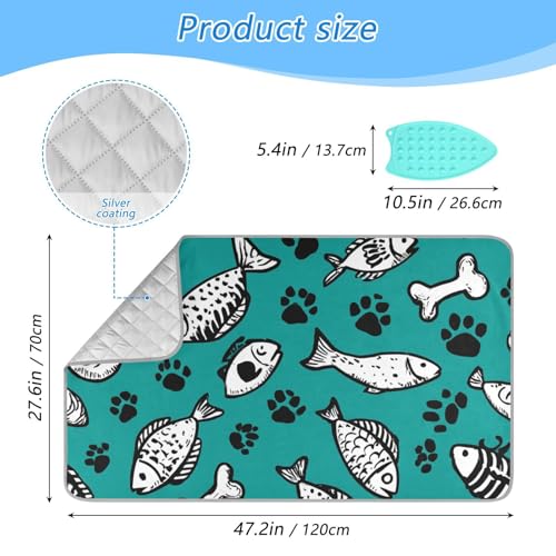 Ironing Mat Portable Ironing Pad Ironing Blanket for Table Top Heat Resistance Double-Side Using Travel Large 47.2 x 27.6 Inch Foldable Lightweight Dark Green Paw Prints and Fish - color: Dark Green Paw Prints and Fish