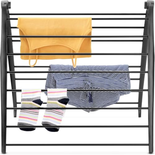Whitmor Spacemaker Folding Drying Rack, Indoor Clothes Organizer with Patent-Pending Design, Space Saving, 6" L x 26" W x 51.5" H, Black - color: Black