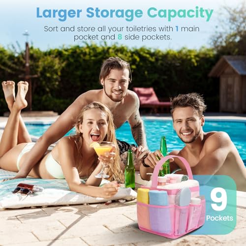Camping Essentials Shower Caddy Portable for College Dorm Room Essentials for Girls with 8 Pockets,Large-Capacity Shower Caddy Dorm Basket,Quick Dry Bath Bag for Bathroom,Gym,Travel,Swim,Beach-Pink - color: Pink