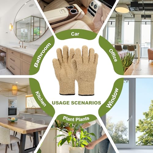 uxcell Microfiber Gloves, Reusable Washable Plant Dusting Gloves Cleaning Mittens for Auto Plants Household - color: Khaki