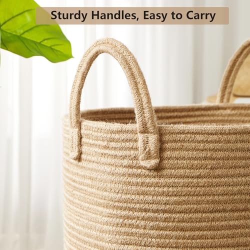 60L Jute Woven Rope Laundry Basket Tall Wicker Hamper for Clothes - color: Jute, size: Large (60L)