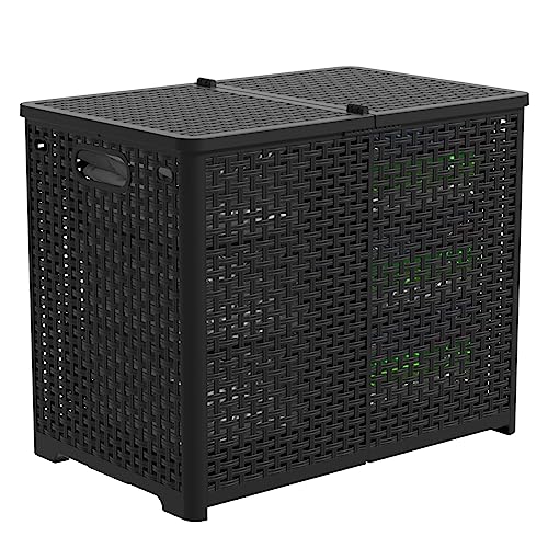 Asking 80L Collapsible 2 Section Divided Clothe Hamper, Black