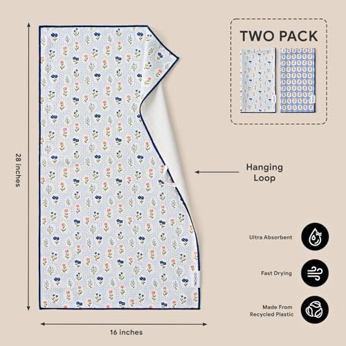 RECYCO Waffle Kitchen Towel Set of 2 - Quick Dry Microfiber Sustainable Dish Towels - Ultra Absorbent Reusable Cleaning Tea Towels - Lightweight Hand Towels,16”x 28”, Bloom Tiles - color: Bloom Tiles
